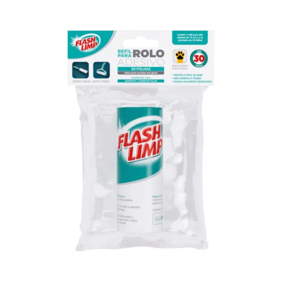 Refil Rolo Adesivo Tira Pelos 30 Folhas - Flashlimp