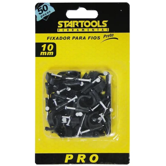 Fixa fio Cabo/Fios Coaxial 10mm Preto Com 50 Pecas