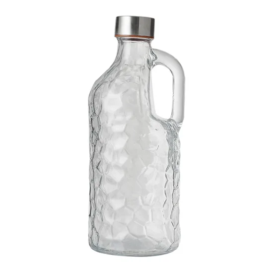 Garrafa De Vidro Relevo Com Alça + Tampa De Inox 1L