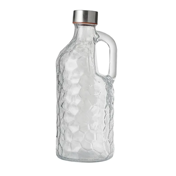 Garrafa De Vidro Relevo Com Alça + Tampa De Inox 1L