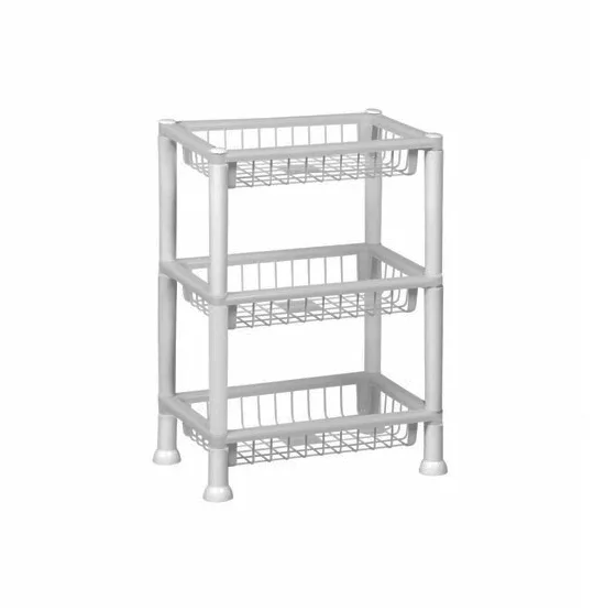 Fruteira de Chao de Plastico Retangular Branca com 3 Andares 68x38x26cm