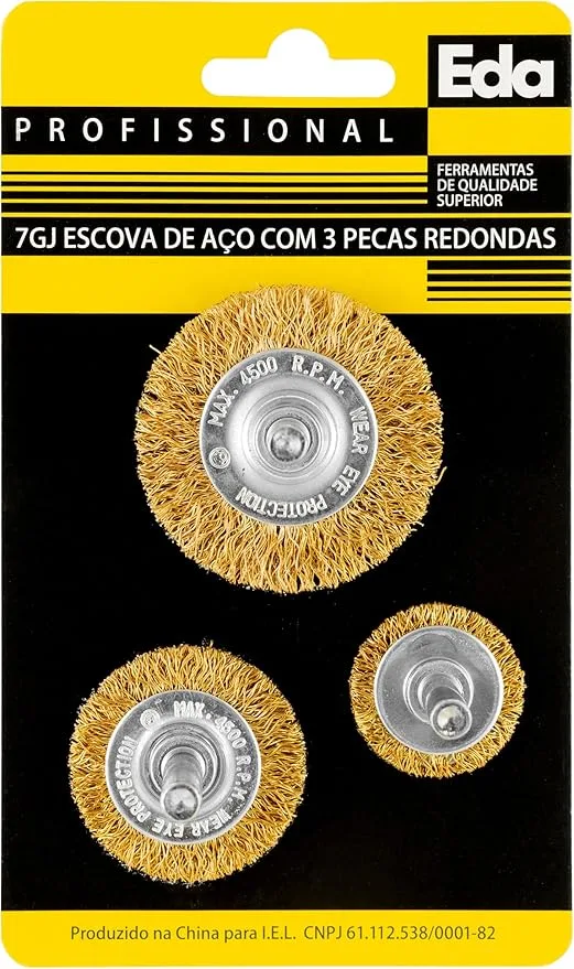 Jogo de Escovas De Aço Redondas 1/4' Com 3 Peças Eda 7GJ - Imagem 2