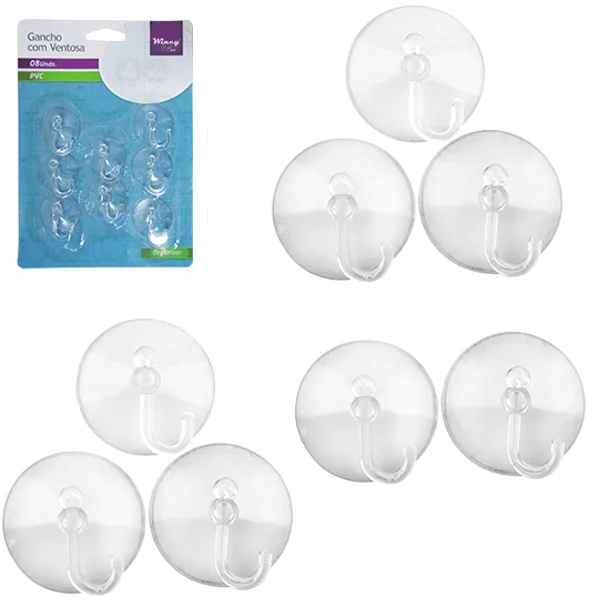 Cabide Gancho Com Ventosa 8 Peças 3cm" BEB05006