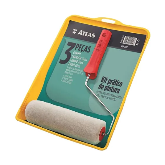 Kit Pintura Atlas Multiuso 3 Peças Rolo Garfo Bandeja