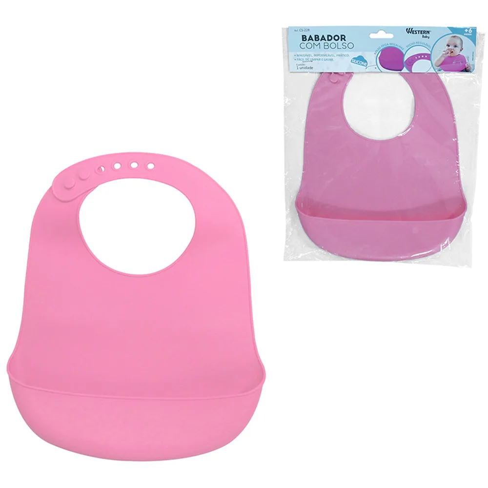 Babador de Silicone com Bolso Pega Migalhas Regulável Rosa - Imagem 4