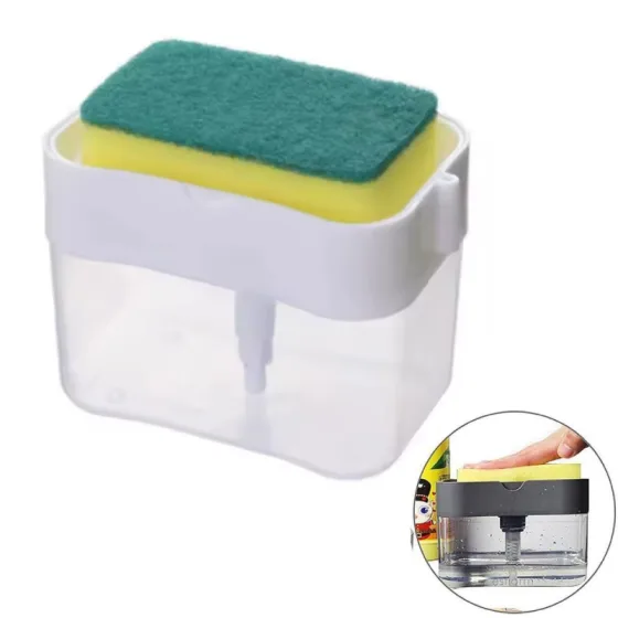Dispenser Porta Detergente 520ml com Esponja para Pia Cozinha