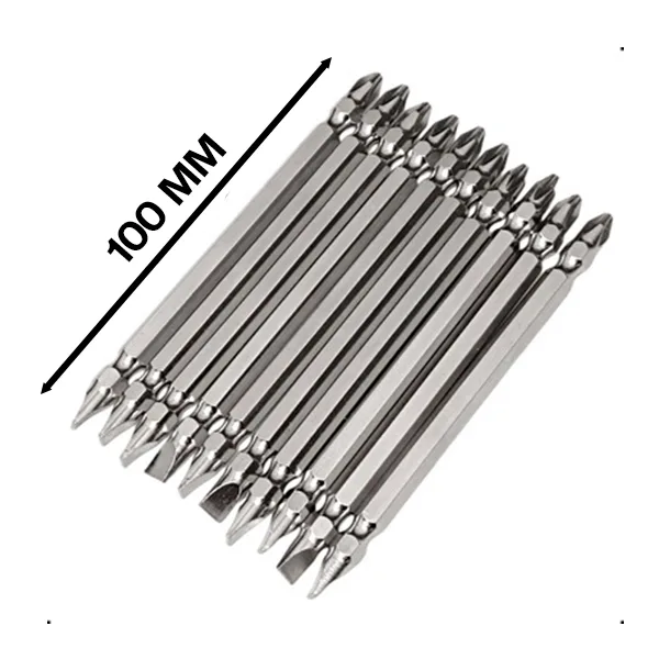 10 Bits Ponta Dupla Philips e Fenda Longa 100mm Imantada - Imagem 3