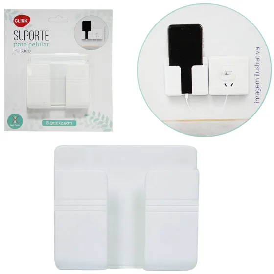 Suporte para Celular Universal de Parede Plástico c/ Adesivo