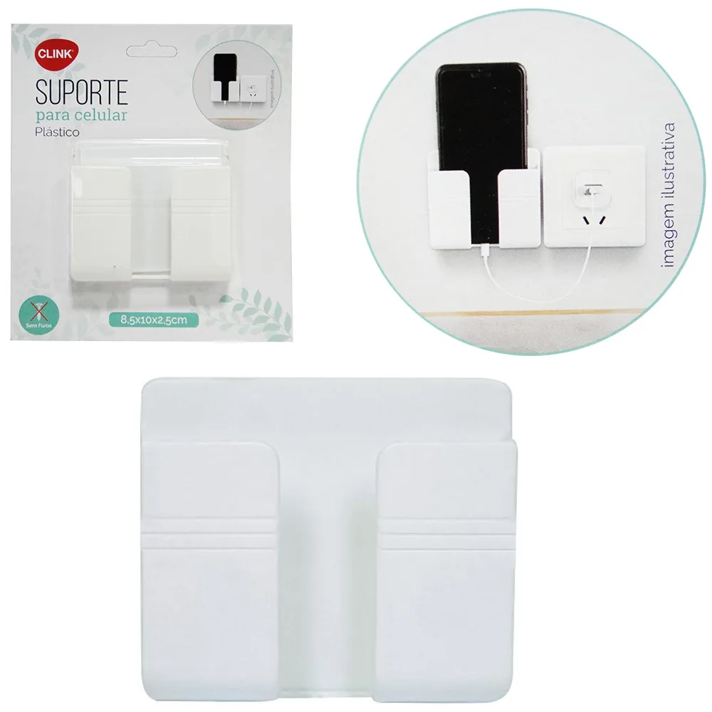 Suporte para Celular Universal de Parede Plástico c/ Adesivo