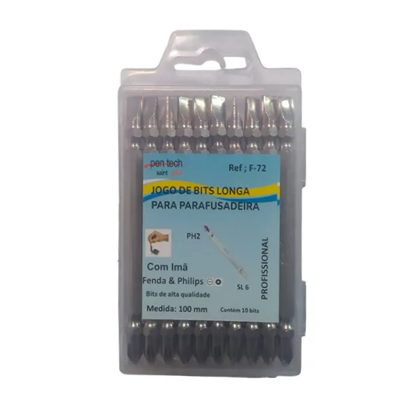 10 Bits Ponta Dupla Philips e Fenda Longa 100mm Imantada - Imagem 4