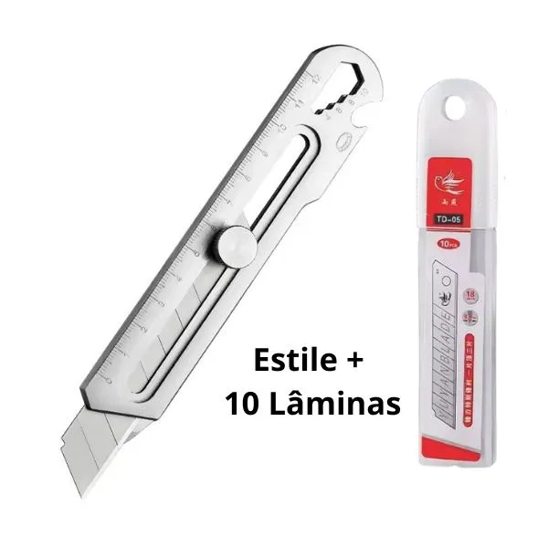 Estilete Multifuncional Aço Inox 18mm C/ Trava Rosca + 10 Lâminas - Imagem 2