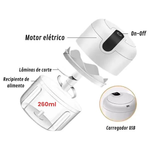 Mini Processador de Alimentos Recarregável Usb 260ml - Imagem 2