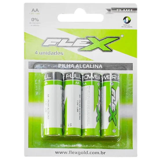 4 Pilhas AA Alcalina FlexGold 1,5v Cartela FX-AAK4