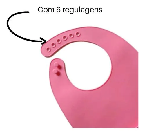 Babador de Silicone com Bolso Pega Migalhas Regulável Rosa - Imagem 2